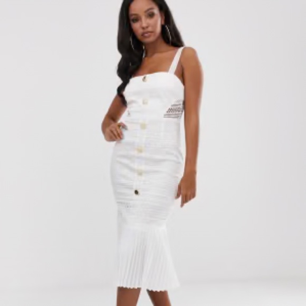 ASOS DESIGN lace pleated hem midi dress - Ivory (US 4)
